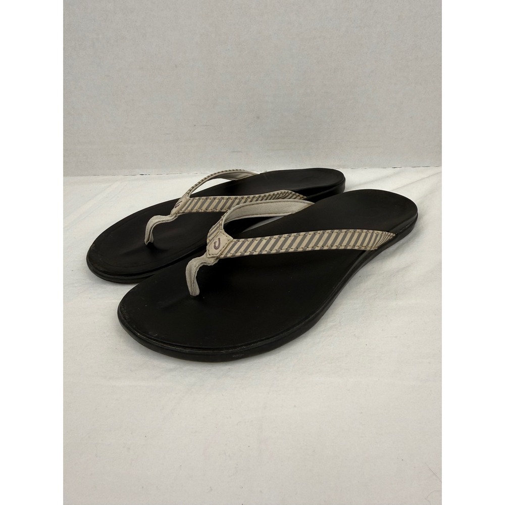 Olukai Ho'opio Sandal Flip Flop Womens Size 11 Black Grey Striped - Picture 5 of 8